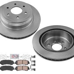 AmeriBRAKES OE Coated REAR Disc Brake Rotors Pads For 2017-2021 Nissan Titan