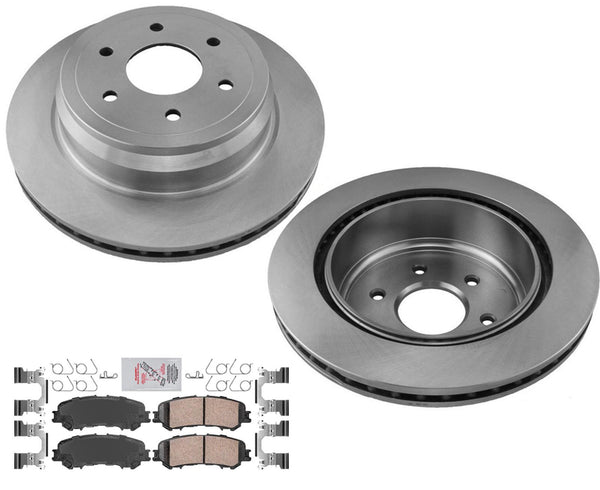 AmeriBRAKES OE Coated REAR Disc Brake Rotors Pads For 2017-2021 Nissan Titan