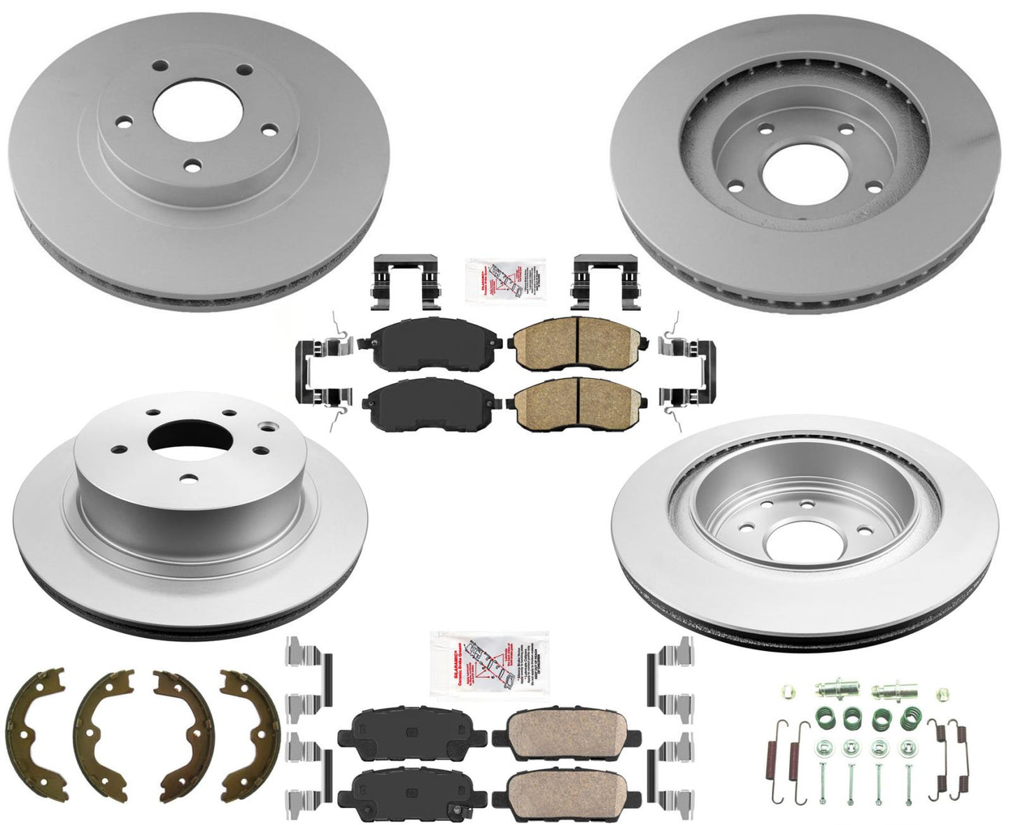 AmeriBRAKES Coated Front & R Disc Brake Rotors & Pads For 2003-2005 Nissan 350Z