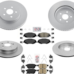 AmeriBRAKES Rotores y pastillas de freno de disco delantero y derecho revestidos para Prius Prime 2020-2021