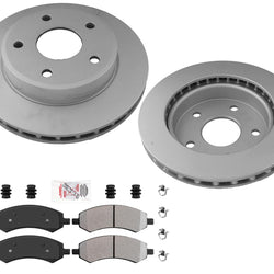 Rotores de freno de disco delantero recubiertos de GOE y pastillas de freno con herrajes para Dakota 2005-2011