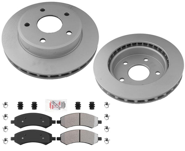 Rotores de freno de disco delantero recubiertos de GOE y pastillas de freno con herrajes para Dakota 2005-2011