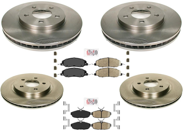 AmeriBRAKES Coated Front & R Disc Brake Rotors & Pads For 05-10 Mustang GT