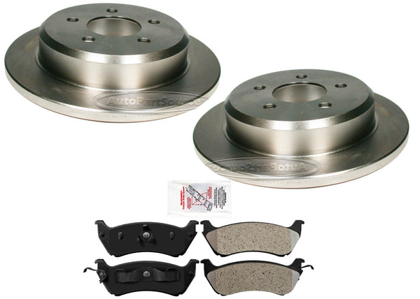 For 96-02 Lincoln Town Car REAR Disc Brake Rotors Pads with Plastic Rear Caliper