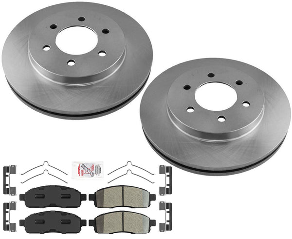 Se adapta a rotores de freno delanteros Ford F150 4x4 de 6 pernos 04-08 con almohadillas semimetálicas AmeriPRO