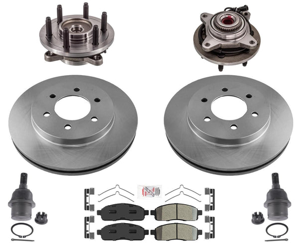 Fits 2006-08 Ford F150 4x4 6 Stud Front Brake Rotors Hub Wheel Bearing Assembly