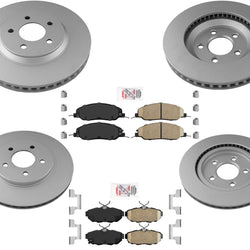 AmeriBRAKES Coated Front & R Disc Brake Rotors & Pads For 11-14 Mustang 3.7L V6