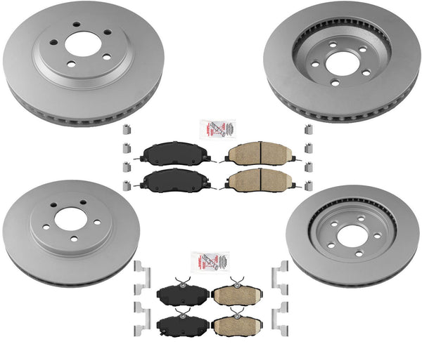AmeriBRAKES Coated Front & R Disc Brake Rotors & Pads For 11-14 Mustang 3.7L V6