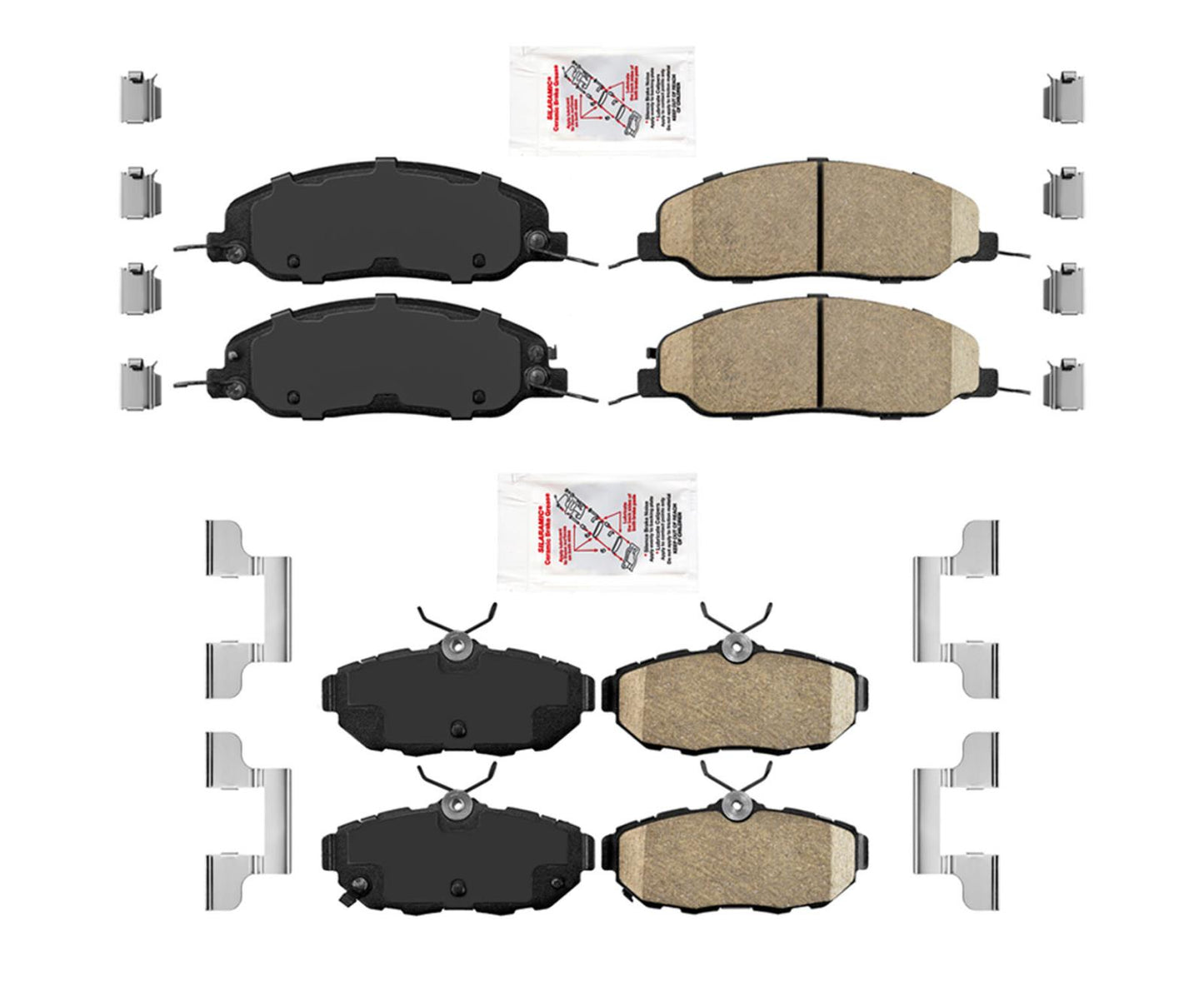 AmeriBRAKES Almohadillas de cerámica delanteras y traseras para y hardware 11-14 Mustang 3.7L V6