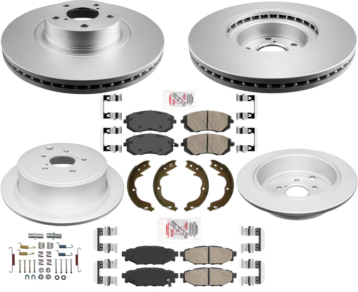 AmeriBRAKES Rotores y pastillas de freno de disco delantero y R recubiertos para Subaru Forester 09-10