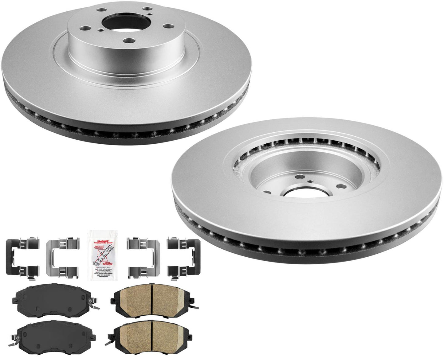 AmeriBRAKES Rotores y pastillas de freno de disco delantero recubiertos para Subaru Legacy 2.5i 13-14