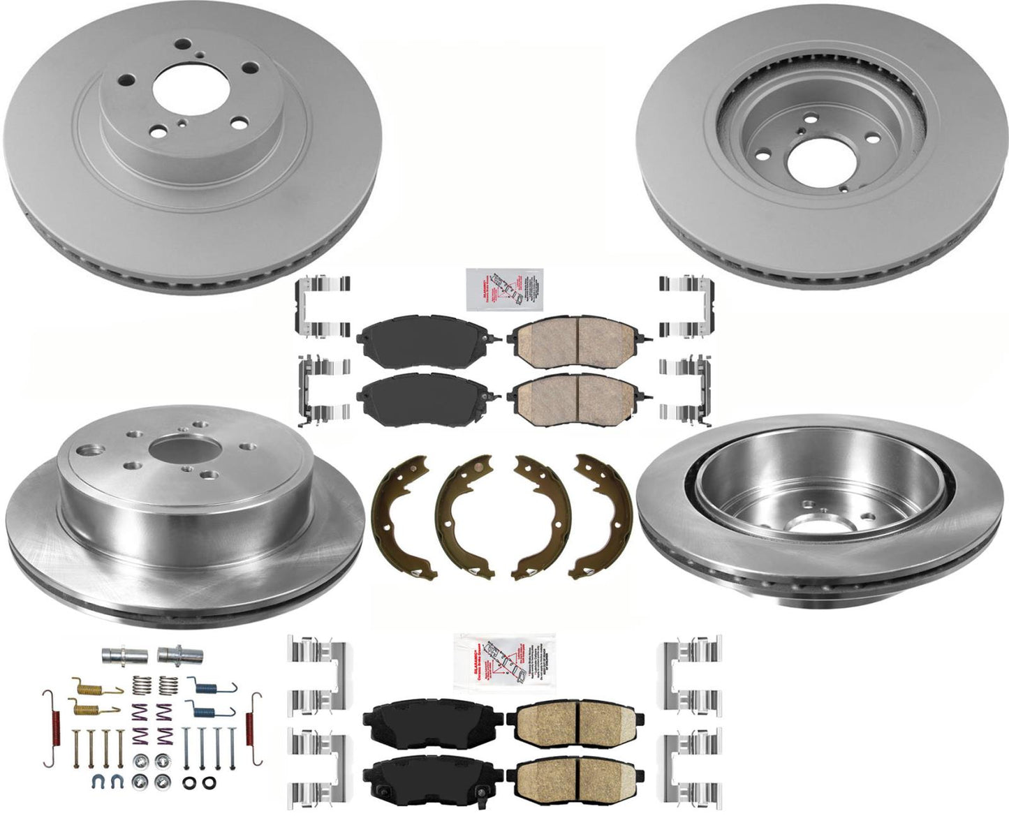 AmeriBRAKES Rotores y pastillas de freno de disco delantero y trasero para Subaru Outback 10-12 3.6L