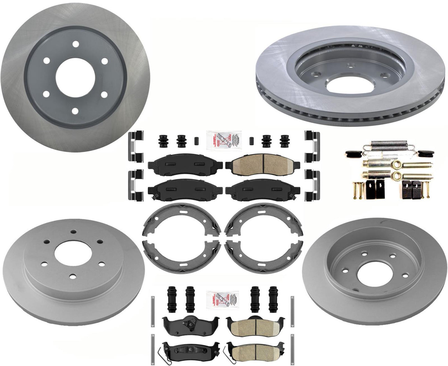 Frt & Rr GEO Coated Disc Brake Rotors & Ceramic Pads For 2006-2007 Nissan Titan
