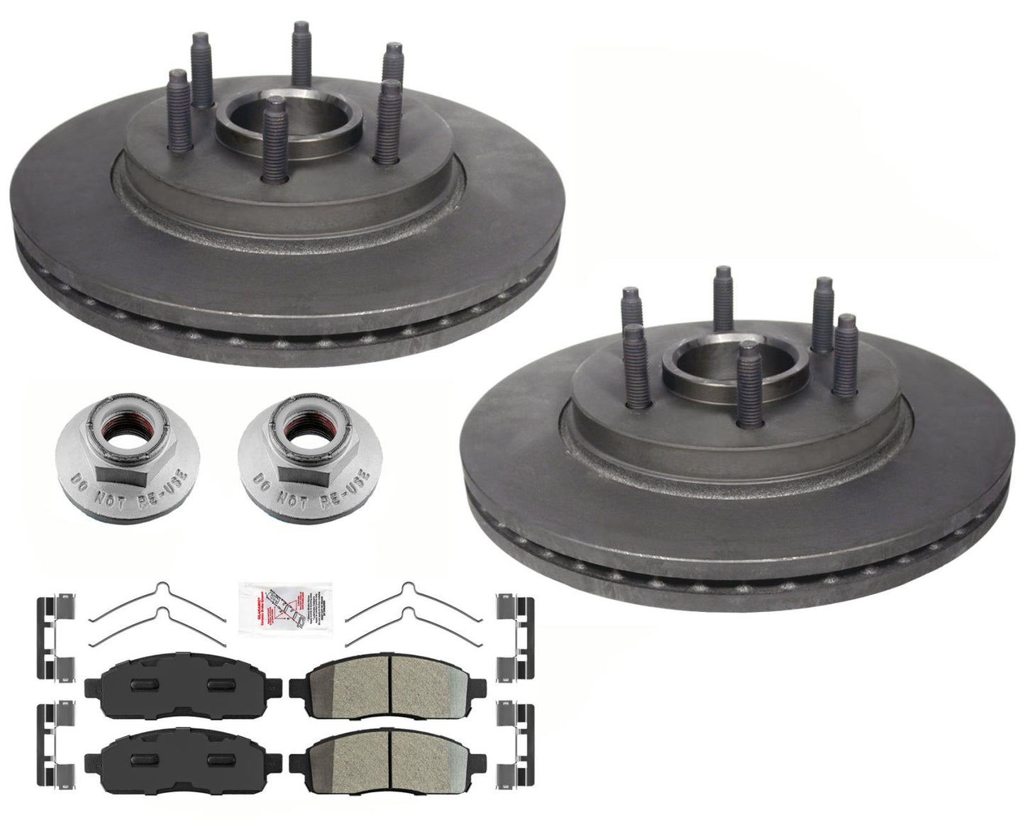 Fits 04-08 Ford F150 2 Wheel Drive Front Hub Bearing Brake Rotors & Brake Pads
