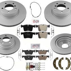F&R GEO Coated Disc Brake Rotors Pads Parking Shoes For BMW 320i 2013 2015 2018