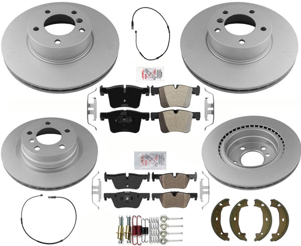 F&R GEO Coated Disc Brake Rotors Pads Parking Shoes For BMW 320i 2013 2015 2018