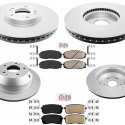 Front & Rear GEO Coated Disc Brake Rotors Ceramic Pads For 2015-2021 Kia Sedona