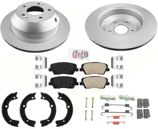 REAR GEO Coated Disc Brake Rotors Pads Parking Shoes for 10-12 Hyundai Santa Fe