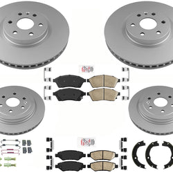 Rotores y pastillas de freno de disco revestidos AmeriBRAKES delanteros y traseros para Cadillac SRX 10-16