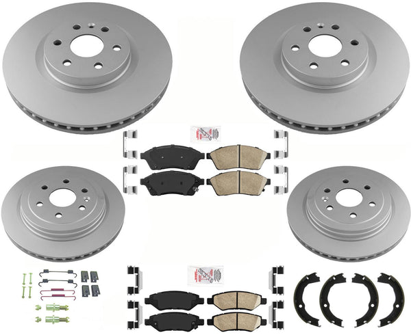Rotores y pastillas de freno de disco revestidos AmeriBRAKES delanteros y traseros para Cadillac SRX 10-16