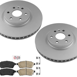 Front AmeriBRAKES GEO Coated Disc Brake Rotors & Pads For 2010-16 Cadillac SRX