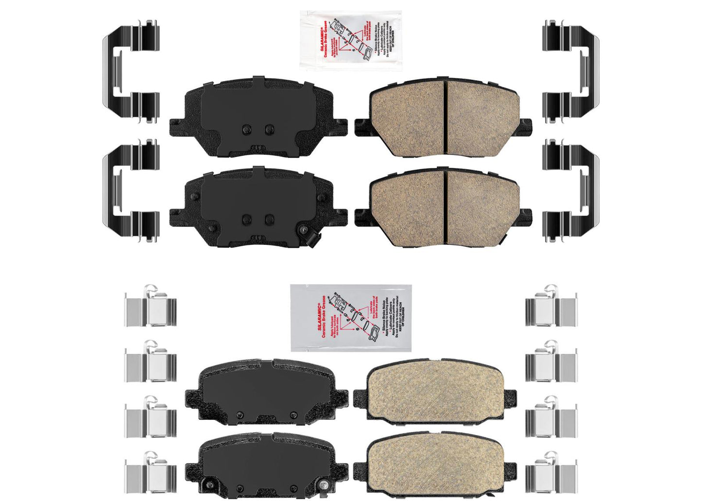 Pastillas de freno de disco de cerámica AmeriPro Platinum delanteras y traseras para Jeep Compass 2018-22