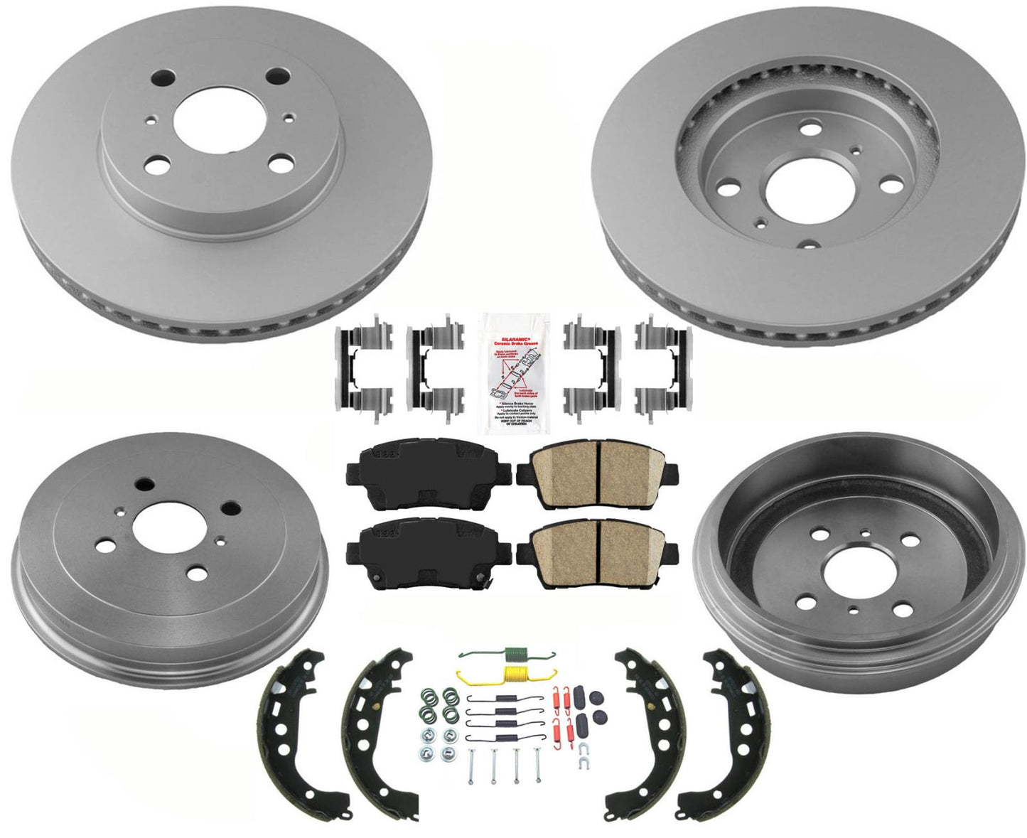 Rotores y pastillas de freno de disco revestidos AmeriBRAKES delanteros y traseros para Scion xA 2004-2006