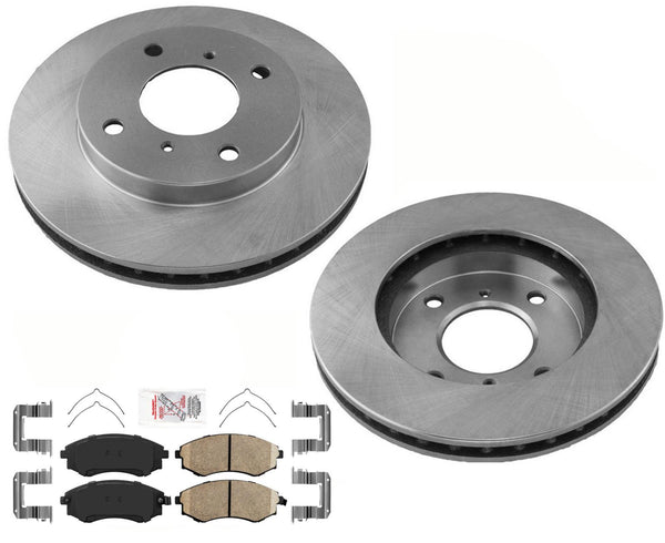 Front AmeriBRAKES GEO Coated Disc Brake Rotors & Pads For 99-06 Hyundai Elantra