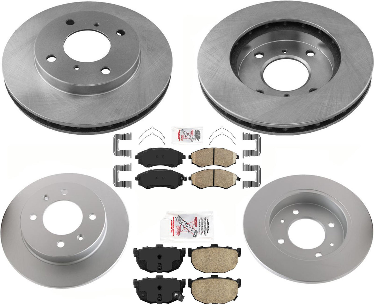 Rotores y pastillas de freno revestidos AmeriBRAKES delanteros y traseros para Hyundai Elantra 1999-06