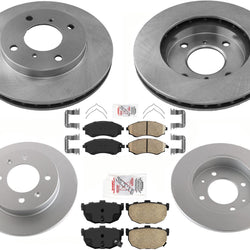Front & Rear AmeriBRAKES Coated Brake Rotors & Pads For 1999-06 Hyundai Elantra