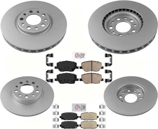 Frt & Rr AmeriBRAKES GEO Coated Disc Brake Rotors & Pads For 18-22 Jeep Compass