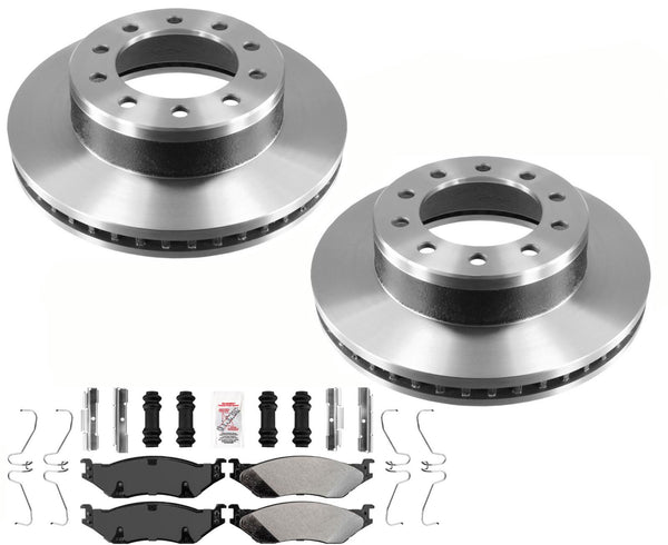 For Ford F450 2005-2016 Super Duty GEO Coated Front Brake Rotors & Brake Pads