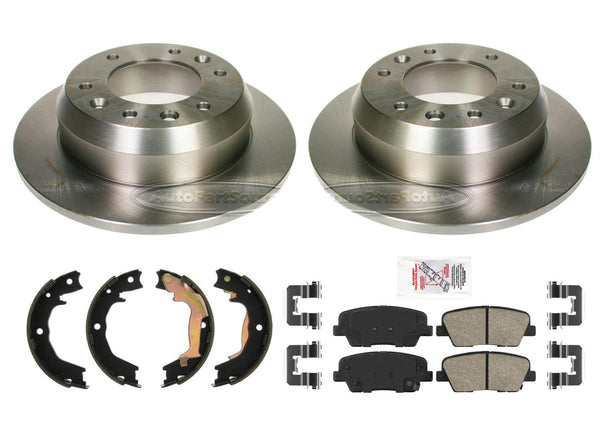 Rear Brake Rotors & Ceramic Brake Pads w/ Brake Shoes for 2007-2012 Kia Sedona