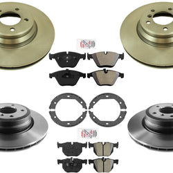 F&R Brake Rotors & Metallic Brake Pads w/ Parking Shoes for 2009-2011 BMW 335d
