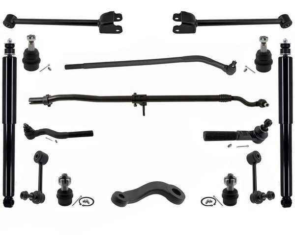 For Wrangler 2007-17 Front Shocks Upper & Lower Ball Joints Tie Rods Arms 15pcs