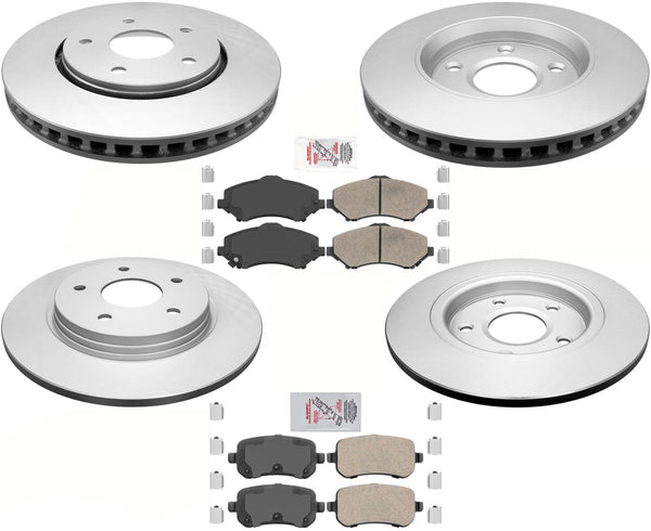 Front & Rear Brake 302MM Coated Rotors & Ceramic Pads For Town & Country 08-11