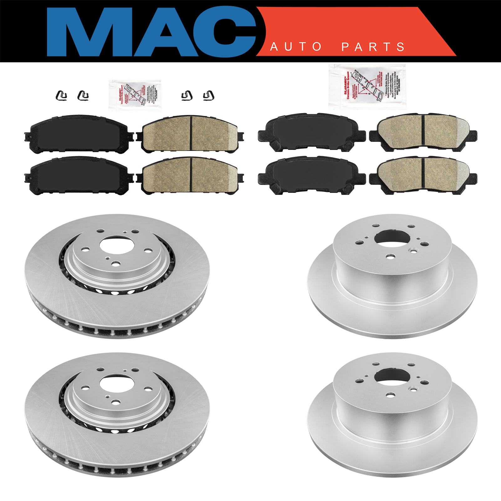 Ceramic Front & Rear Pads & Coated Rotors FOR 2008-2013 TOYOTA HIGHLANDER