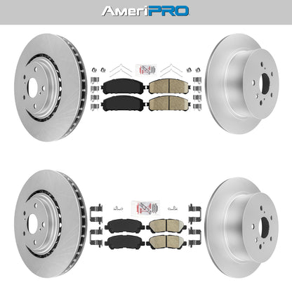 Front & Rear Ceramic Brake Pads & Coated Rotors For 2008-2013 Toyota Highlander