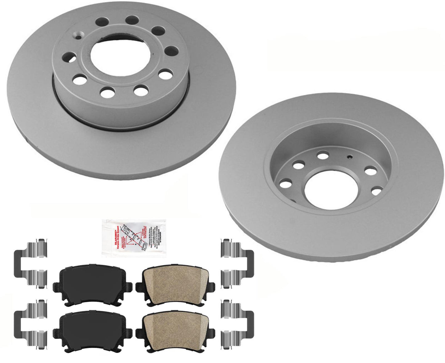 Rear Coated Disc Brake Rotors Ceramic Pads & Hardware For VW Jetta 2.5L 2005-10