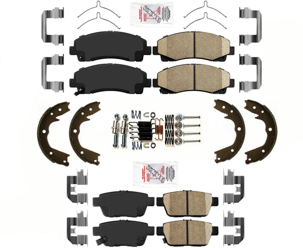 Front & Rear AmeriPRO Ceramic Pads Parking Shoes For Honda Ridgeline 2012-2014