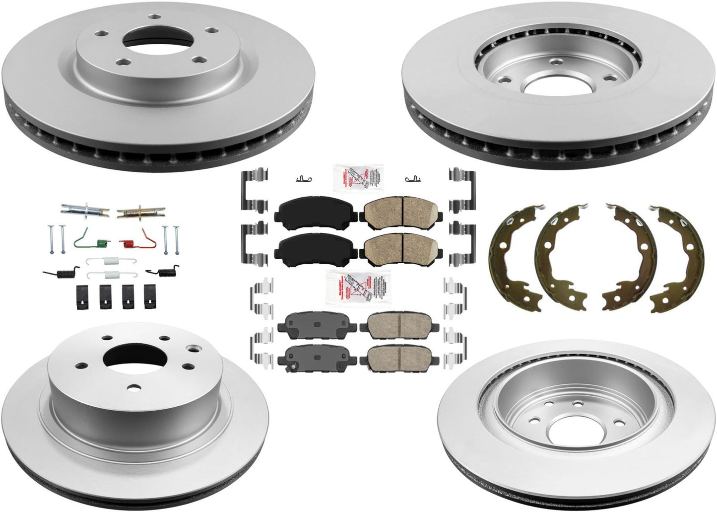 AmeriPro Rotores de freno recubiertos y pastillas de cerámica para Nissan Rogue 2008-2013, 8 piezas