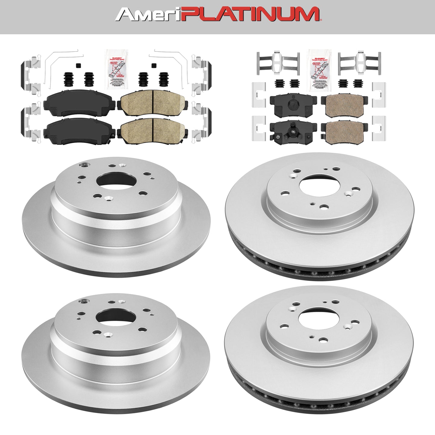 Front + Rear Brake Pads & Coated Rotors FOR 2007-2016 HONDA CR-V & ACURA RDX