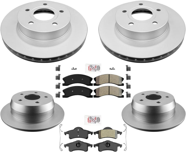Front & Rear Coated Rotors & AmeriBRAKES Pads For Jeep Grand Cherokee 1999-04