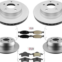 Front & Rear Coated Rotors & AmeriBRAKES Pads For Jeep Grand Cherokee 1999-2002