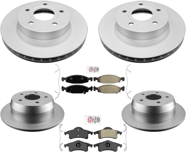 Front & Rear Coated Rotors & AmeriBRAKES Pads For Jeep Grand Cherokee 1999-2002