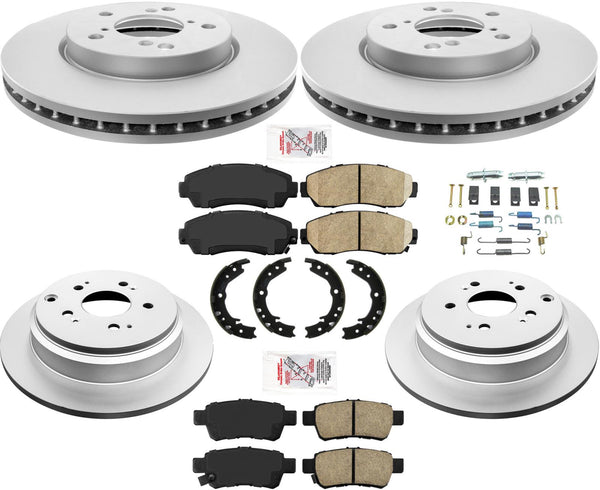 Se adapta a rotores de freno Odyssey Frt y Rr 05-10, almohadillas de cerámica, zapatos de estacionamiento, resortes, 8 piezas