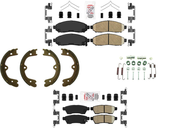 Front Rear AmeriBRAKES Pads Parking Shoes Springs For Nissan Frontier 2005-2015