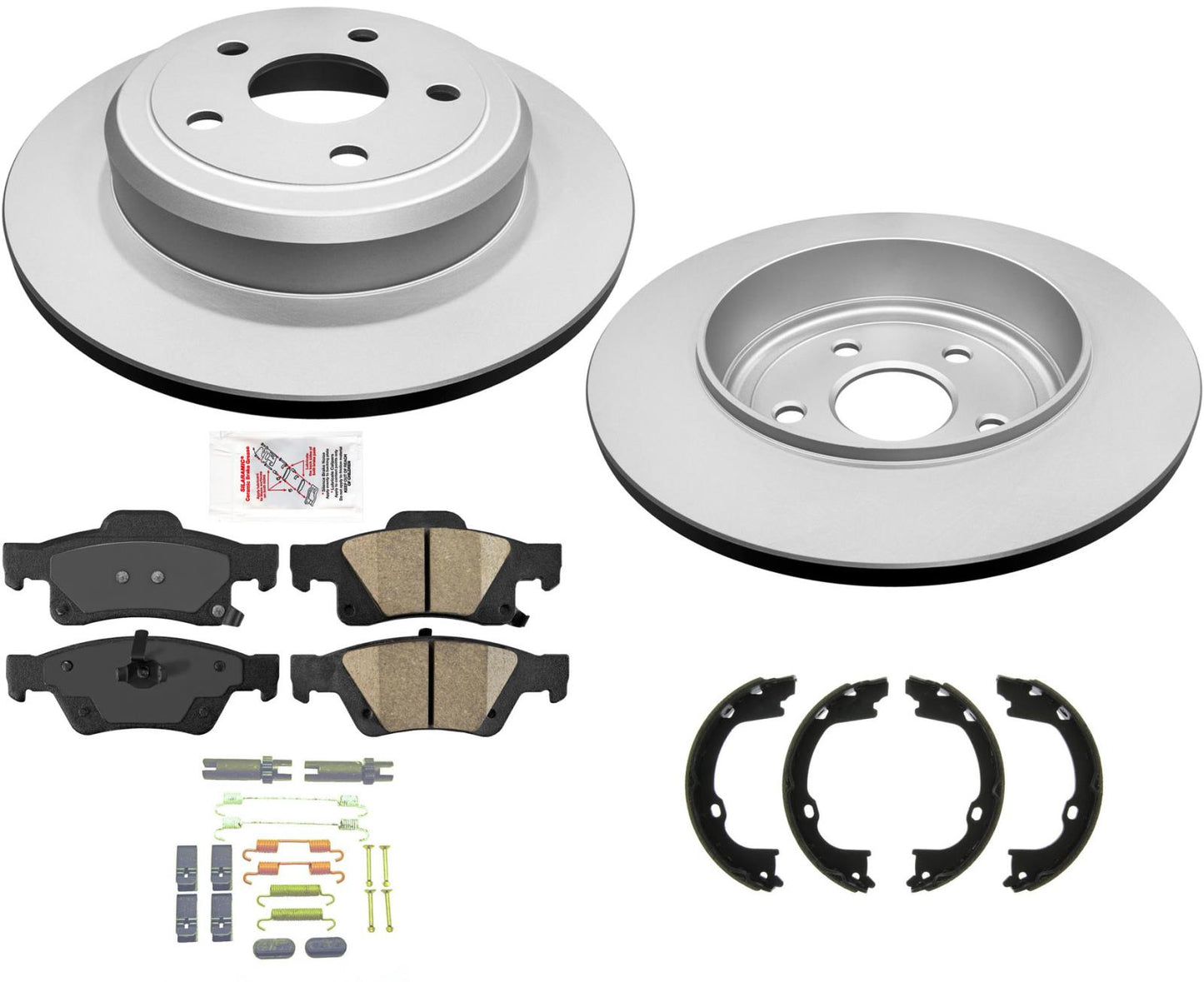 SOLID Rear Disc Brake Rotors & Pads Shoes 330mm 5pc For GRAND CHEROKEE 2011-2019