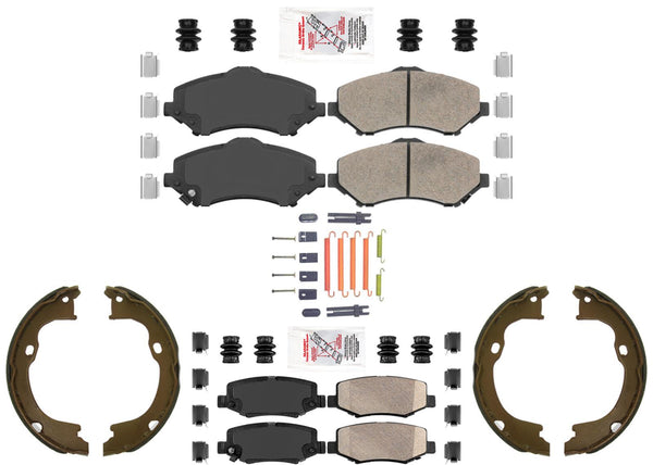 AmeriBRAKE Ceramic Pads Parking Shoes Hardware Boots for Jeep Wrangler 2007-2017