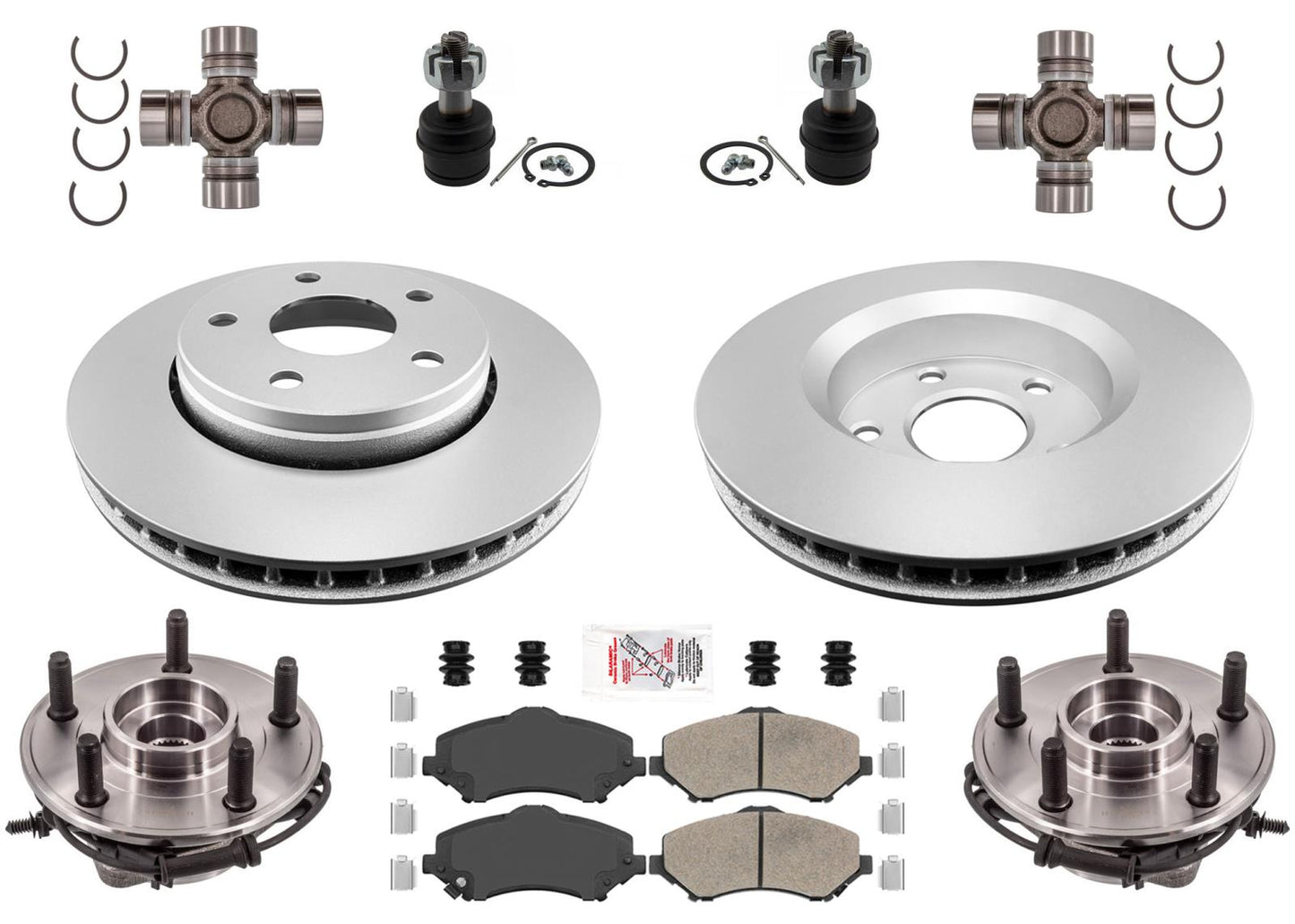 Front Hub & Bearing Assembly Disc Rotors Pads Kit for Jeep Wrangler 2007-2017